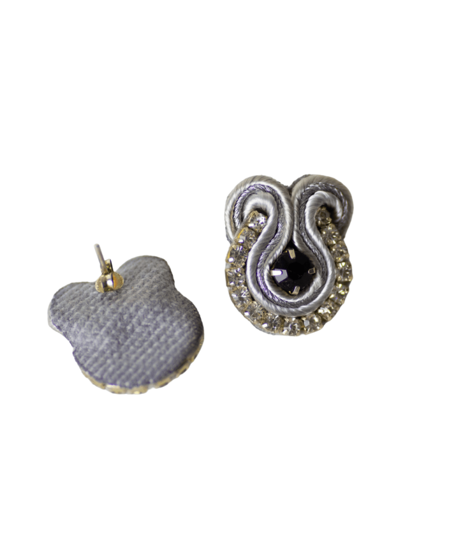 Soutache Ohrringe - Gray Button1 bei Bizar
